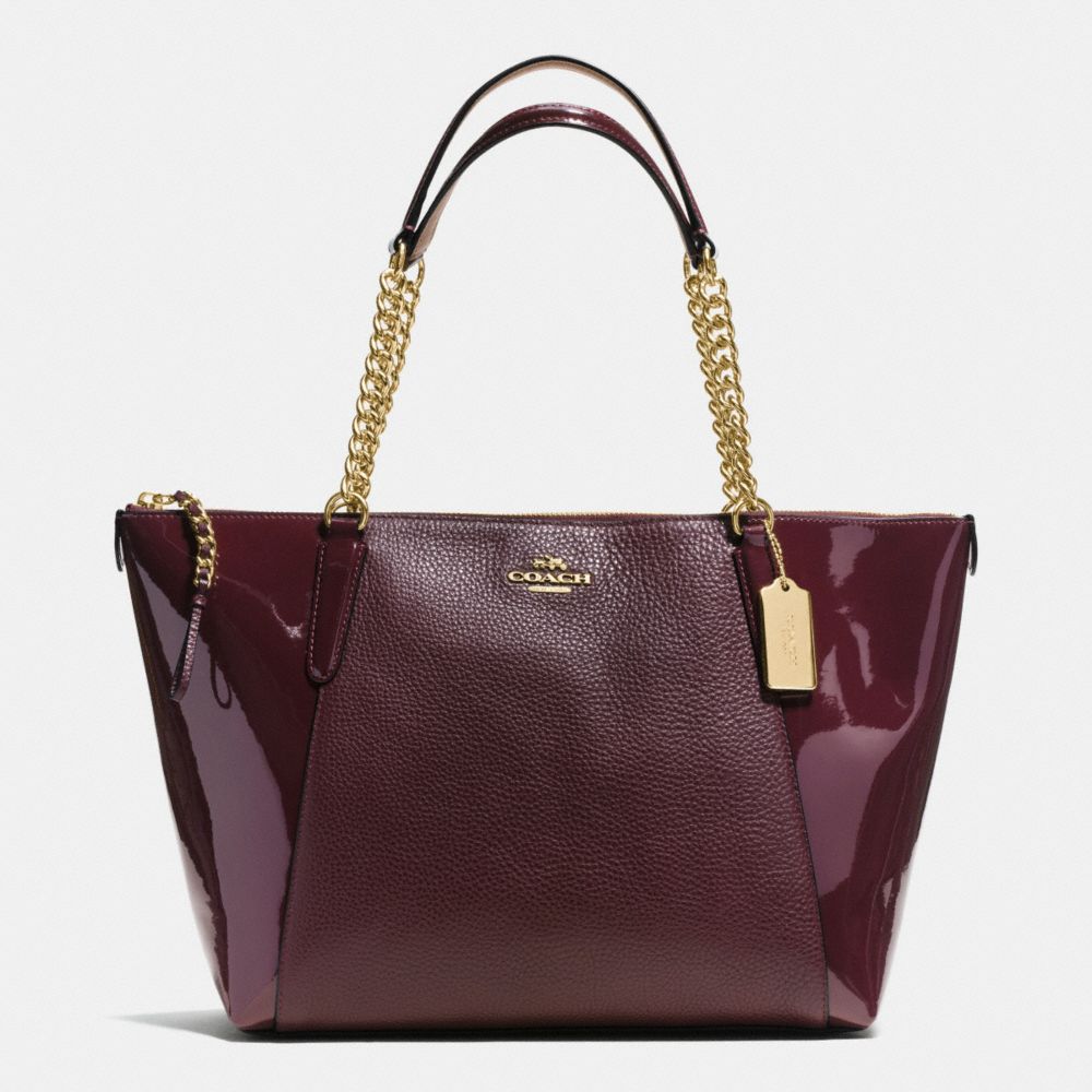 AVA CHAIN TOTE IN PEBBLE AND PATENT LEATHERS - COACH f55443 -  IMITATION GOLD/OXBLOOD 1
