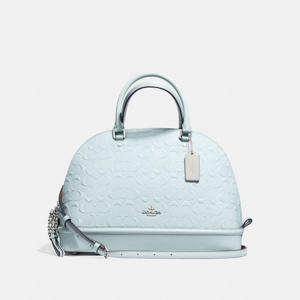 COACH SIERRA SATCHEL IN SIGNATURE DEBOSSED PATENT LEATHER - SILVER/AQUA - F55449