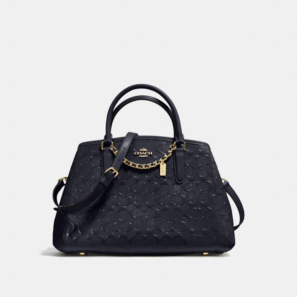 SMALL MARGOT CARRYALL IN SIGNATURE DEBOSSED PATENT LEATHER - COACH f55451 - IMITATION GOLD/MIDNIGHT