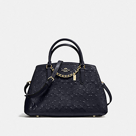 COACH SMALL MARGOT CARRYALL IN SIGNATURE DEBOSSED PATENT LEATHER - IMITATION GOLD/MIDNIGHT - f55451