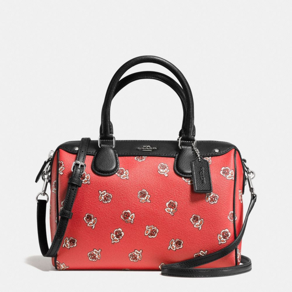 COACH MINI BENNETT SATCHEL IN SIENNA ROSE FLORAL PRINT CANVAS - SILVER/WATERMELON - F55465