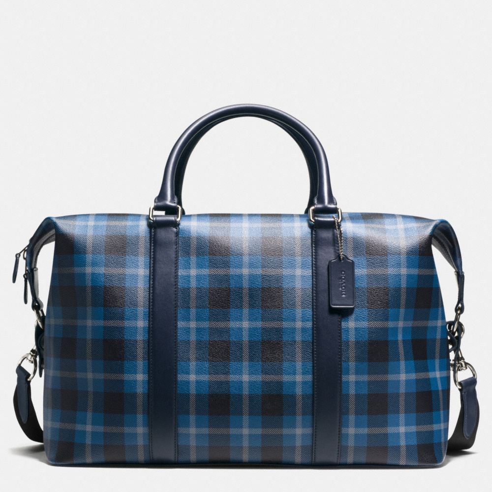 VOYAGER BAG IN PRINTED COATED CANVAS - COACH f55488 - BLACK/DENIM PLAID