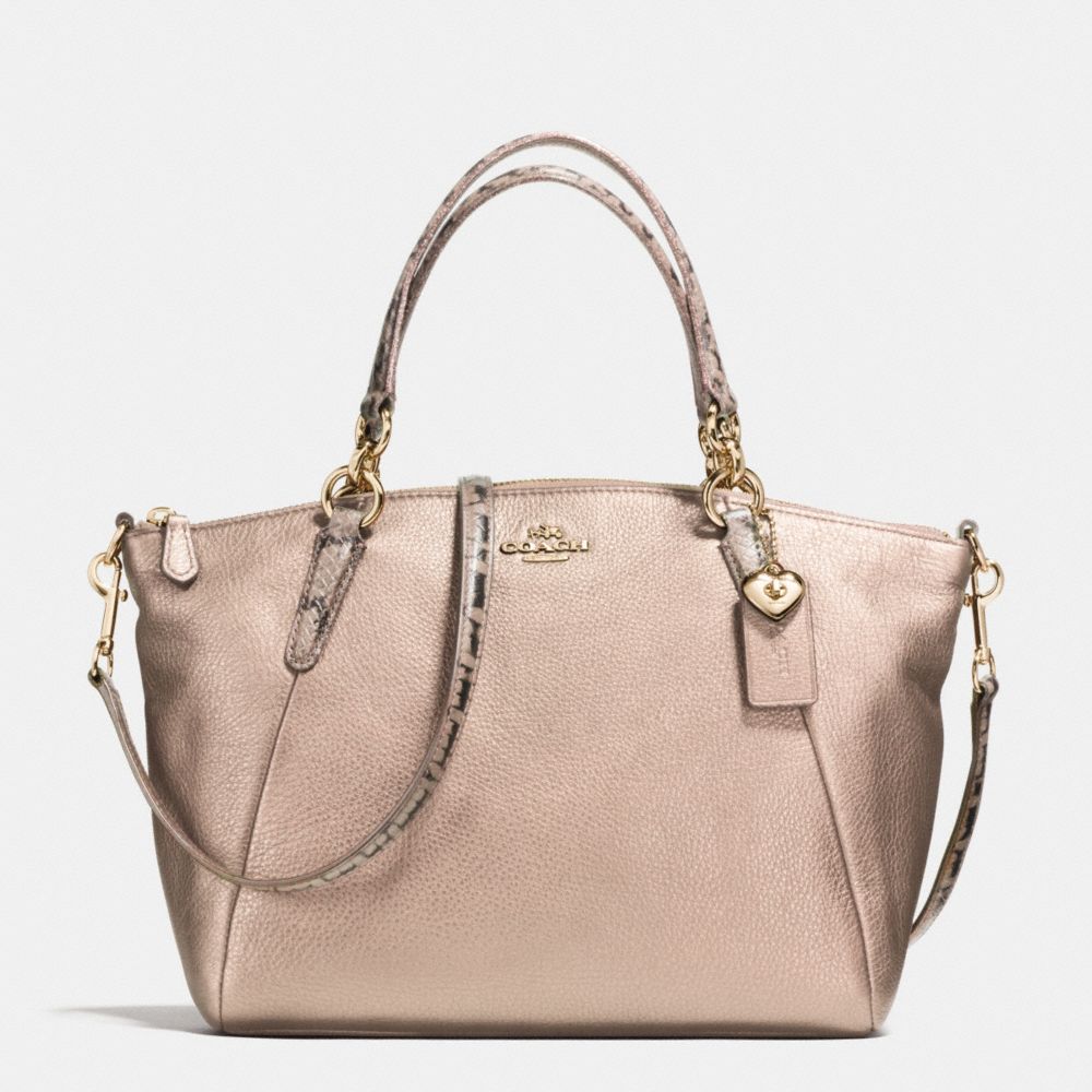 COACH SMALL KELSEY SATCHEL IN METALLIC LEATHER WITH EXOTIC TRIM - IMITATION GOLD/PLATINUM - F55514