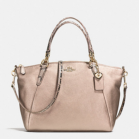 COACH SMALL KELSEY SATCHEL IN METALLIC LEATHER WITH EXOTIC TRIM - IMITATION GOLD/PLATINUM - f55514