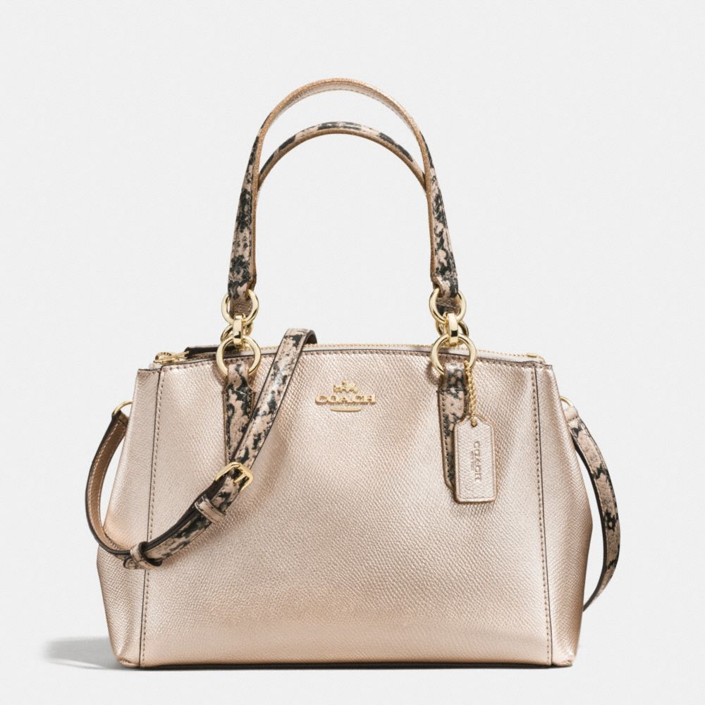 MINI CHRISTIE CARRYALL IN METALLIC LEATHER WITH EXOTIC TRIM - COACH f55515 - IMITATION GOLD/PLATINUM