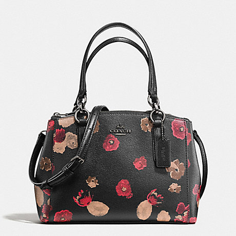 COACH MINI CHRISTIE CARRYALL IN HALFTONE FLORAL PRINT COATED CANVAS - ANTIQUE NICKEL/BLACK MULTI - f55538
