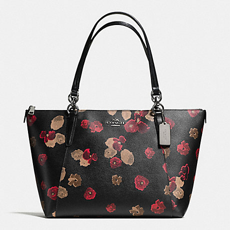 COACH AVA TOTE IN HALFTONE FLORAL PRINT COATED CANVAS - ANTIQUE NICKEL/BLACK MULTI - f55541