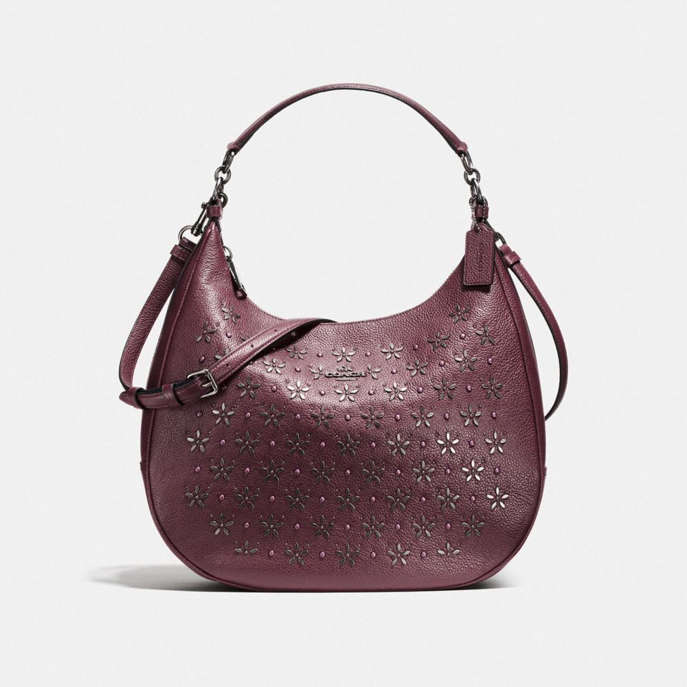 COACH HARLEY HOBO WITH FLORAL STUDS - IMITATION GOLD/OXBLOOD 1 - F55632