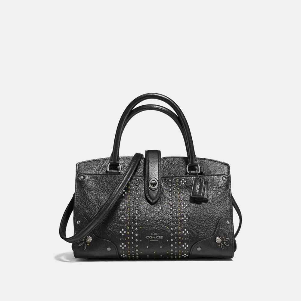 MERCER SATCHEL 24 IN GRAIN LEATHER WITH BANDANA RIVETS - COACH  f55634 - DARK GUNMETAL/BLACK