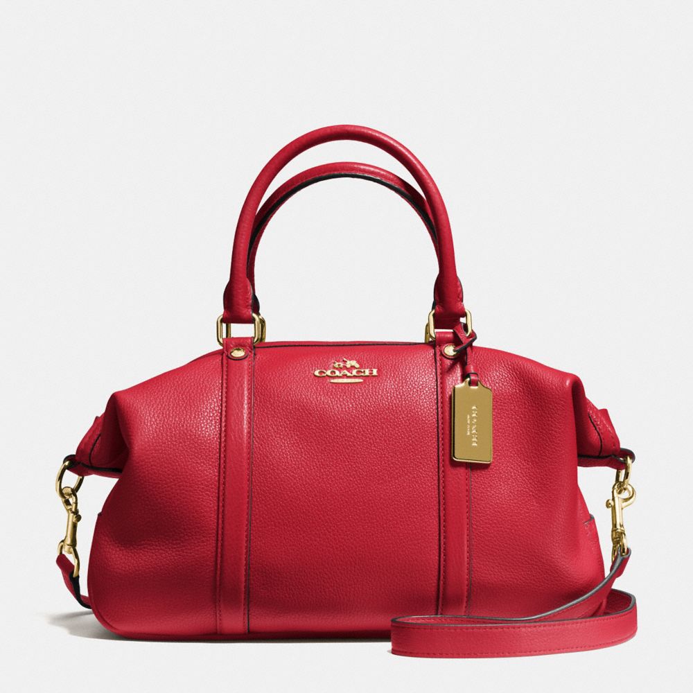 CENTRAL SATCHEL IN PEBBLE LEATHER - COACH f55662 - IMITATION GOLD/TRUE RED