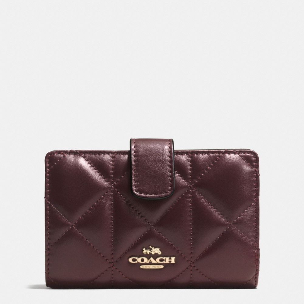 MEDIUM ZIP AROUND WALLET IN QUILTED LEATHER - COACH f55673 -  IMITATION GOLD/OXBLOOD 1