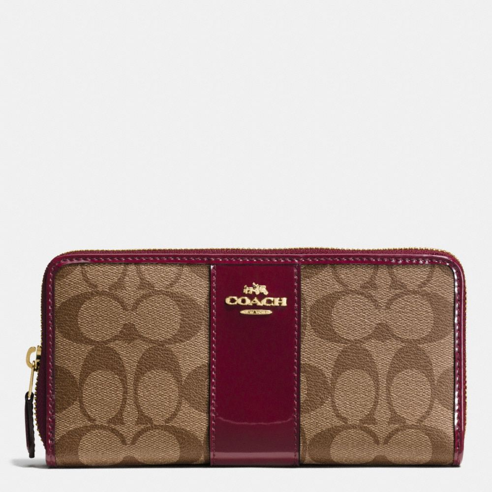 BOXED ACCORDION ZIP WALLET IN SIGNATURE WITH PATENT LEATHER -  COACH f55733 - IMITATION GOLD/KHAKI BURGUNDY