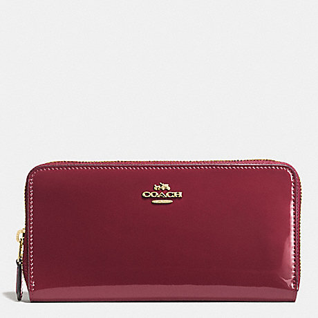 COACH BOXED ACCORDION ZIP WALLET IN SMOOTH PATENT LEATHER - IMITATION GOLD/BURGUNDY - f55734