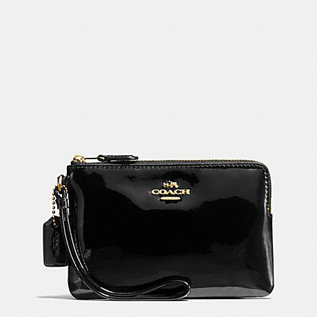COACH BOXED CORNER ZIP WRISTLET IN SMOOTH PATENT LEATHER - IMITATION GOLD/BLACK - f55739