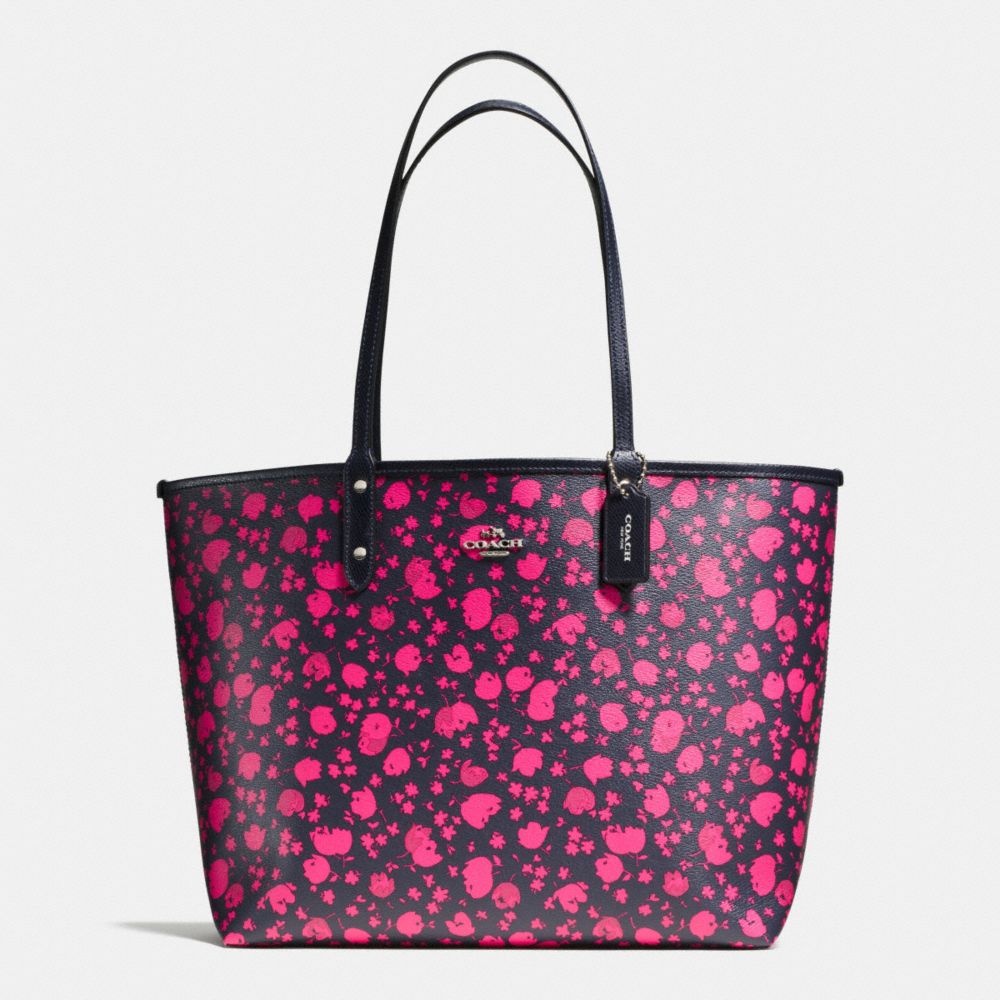 REVERSIBLE CITY TOTE IN PRAIRIE CALICO PRINT CANVAS - COACH f55862 - SILVER/PINK RUBY MULTI MIDNIGHT