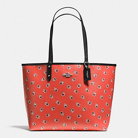 COACH REVERSIBLE CITY TOTE IN SIENNA ROSE FLORAL PRINT CANVAS - SILVER/WATERMELON MULTI/BLACK - f55864