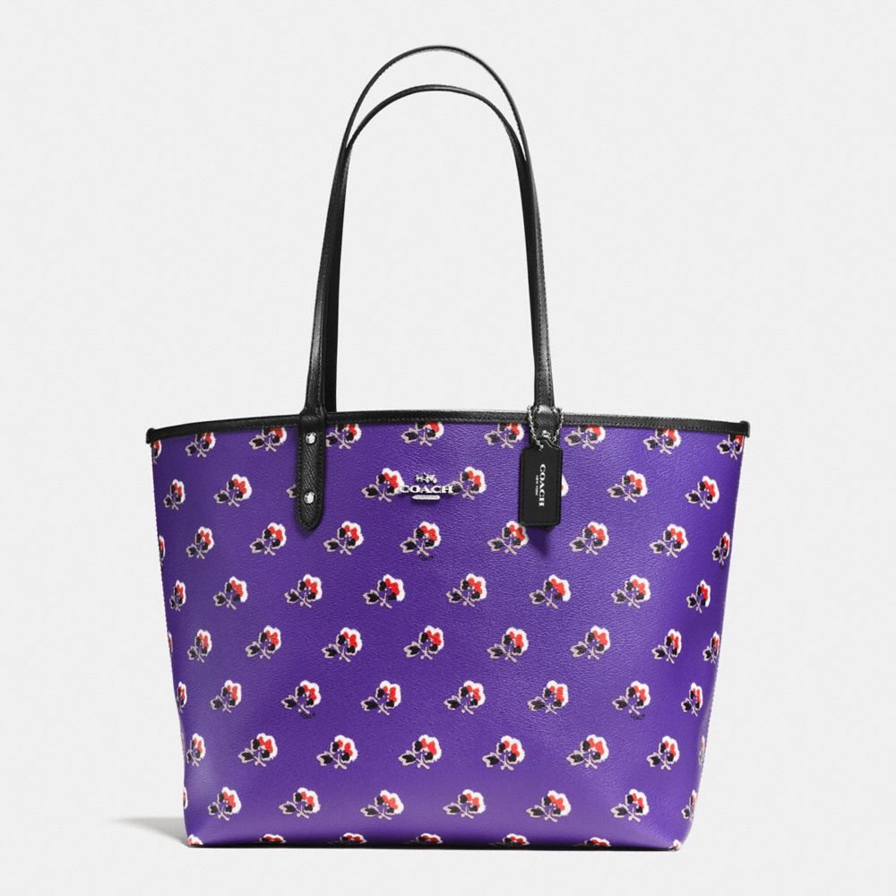 REVERSIBLE CITY TOTE IN BRAMBLE ROSE FLORAL PRINT CANVAS - COACH f55866 - SILVER/PURPLE MULTI BLACK