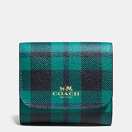 COACH SMALL WALLET IN RILEY PLAID PRINT COATED CANVAS - IMITATION GOLD/ATLANTIC MULTI - f55934