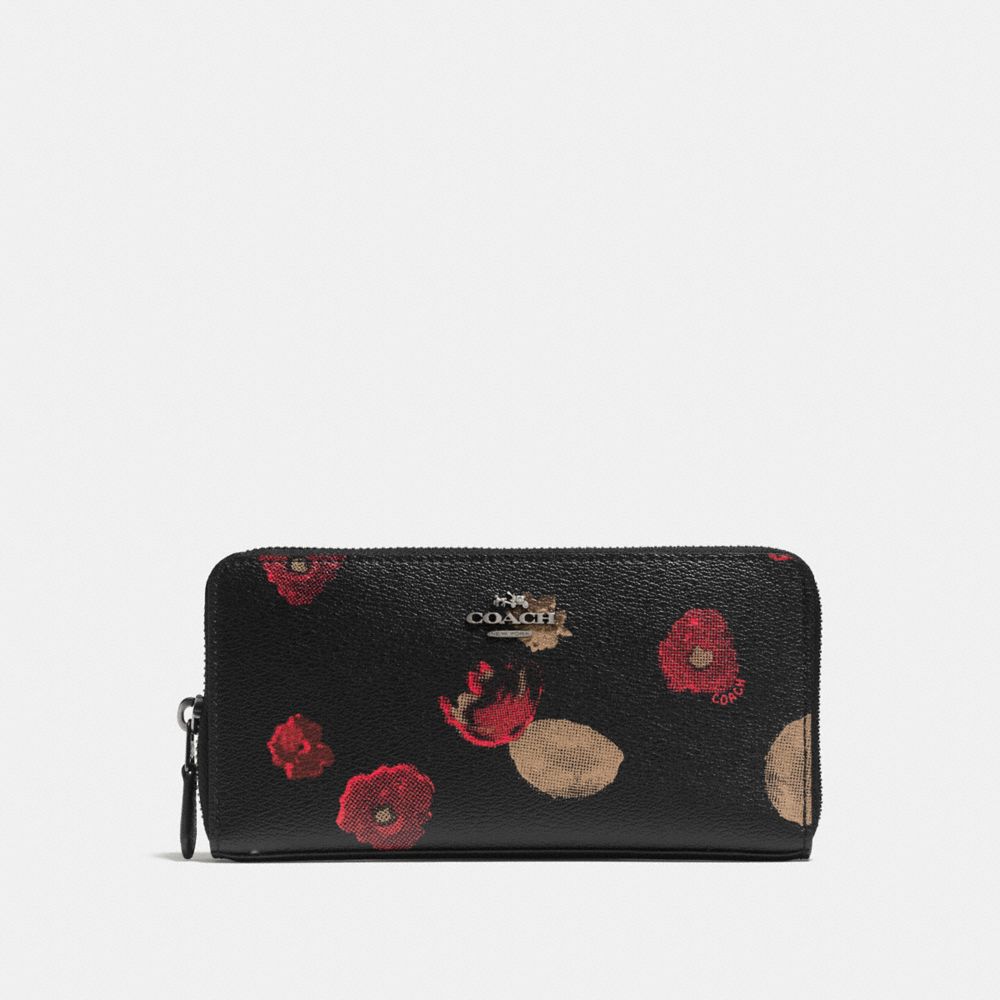 ACCORDION ZIP WALLET IN HALFTONE FLORAL PRINT COATED CANVAS - COACH f55950 - ANTIQUE NICKEL/BLACK MULTI