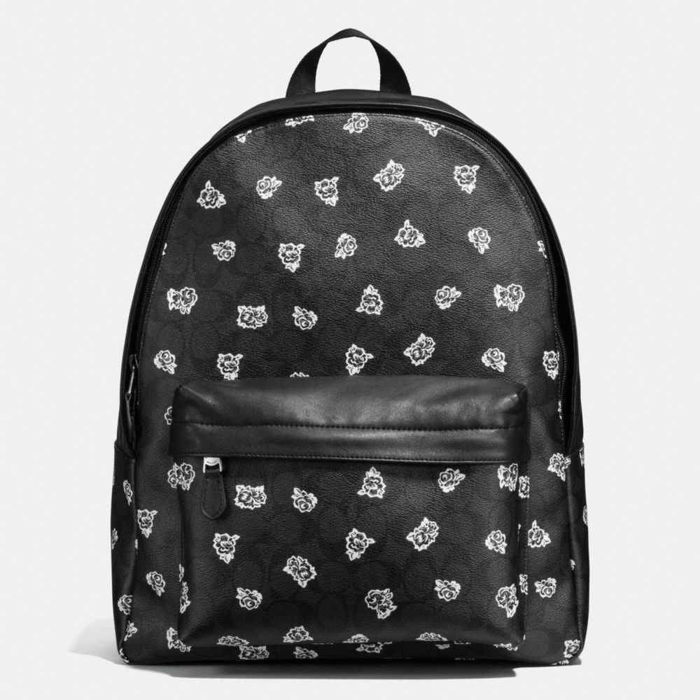 CHARLES BACKPACK IN FLORAL SIGNATURE PRINT COATED CANVAS - COACH  f55970 - BLACK/WHITE FLORAL