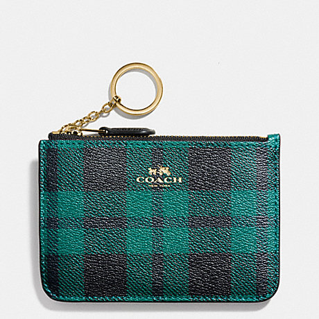 COACH KEY POUCH WITH GUSSET IN RILEY PLAID COATED CANVAS - IMITATION GOLD/ATLANTIC MULTI - f55990