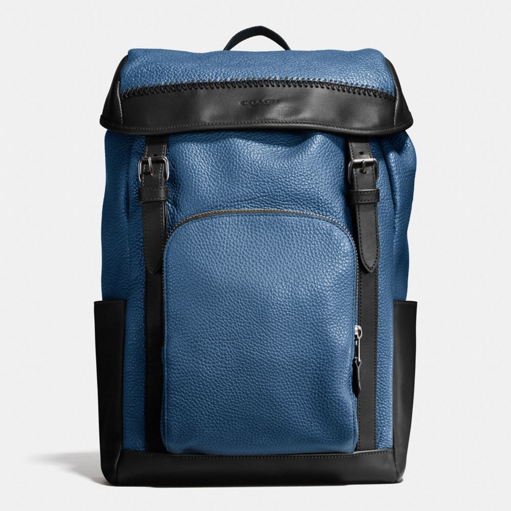 HENRY BACKPACK IN PEBBLE LEATHER - COACH f56013 - INDIGO/BLACK