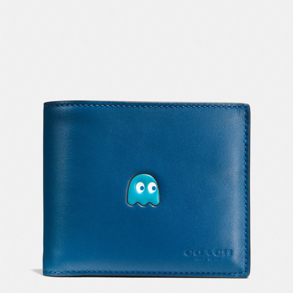 PAC MAN COMPACT ID WALLET IN CALF LEATHER - COACH f56054 - DENIM