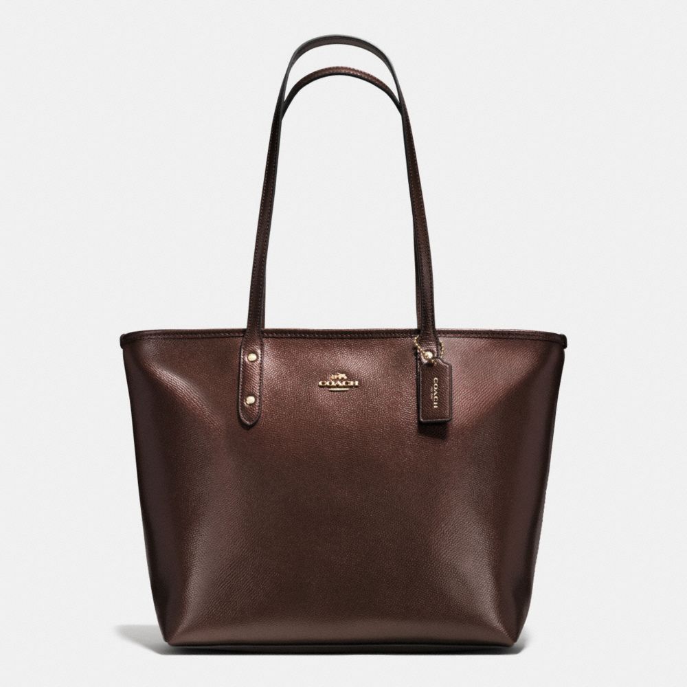 CITY ZIP TOTE IN METALLIC CROSSGRAIN LEATHER - COACH f56129 -  IMITATION GOLD/BRONZE