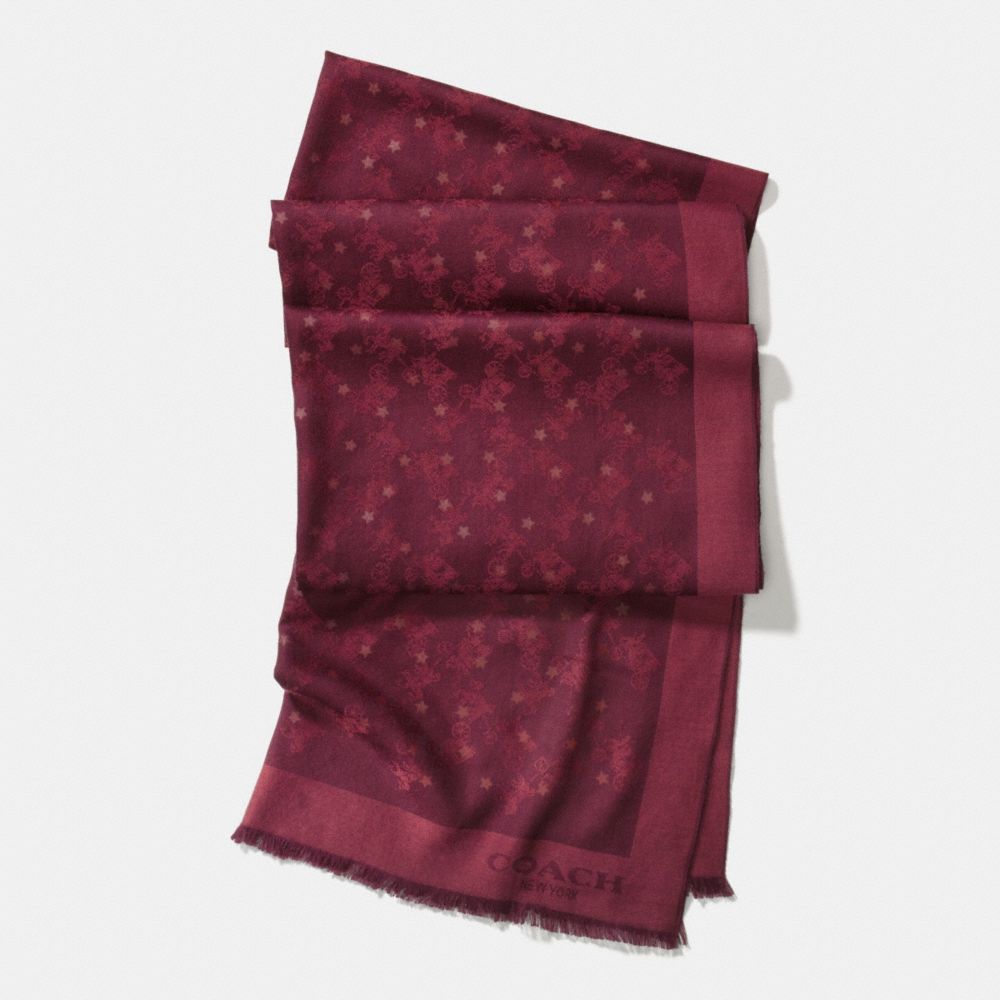 HORSE AND CARRIAGE FOIL STAR OBLONG SCARF - COACH f56200 -  BURGUNDY