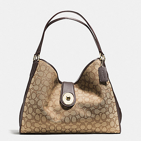 COACH CARLYLE SHOULDER BAG IN OUTLINE SIGNATURE - IMITATION GOLD/KHAKI/BROWN - f56221