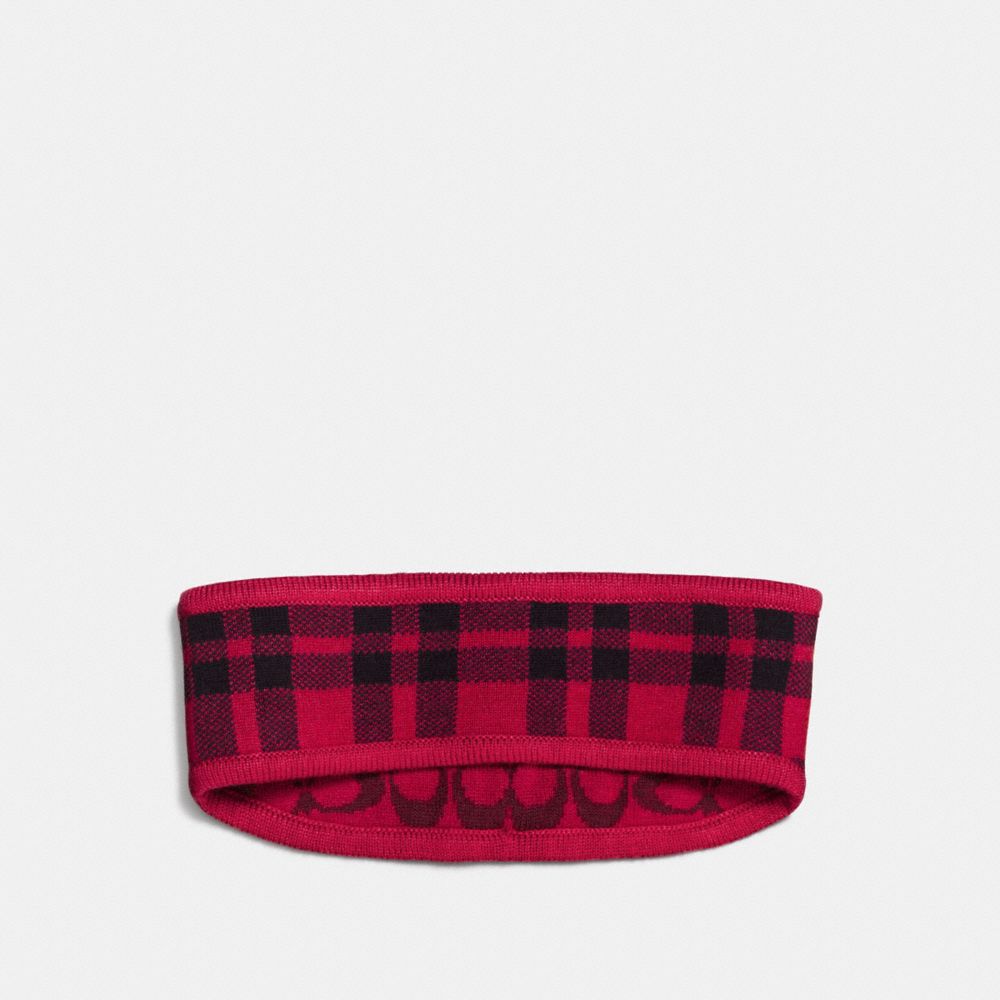 REVERSIBLE SIGNATURE PLAID DOUBLE FACE HEADBAND - COACH f56232 -  TRUE RED