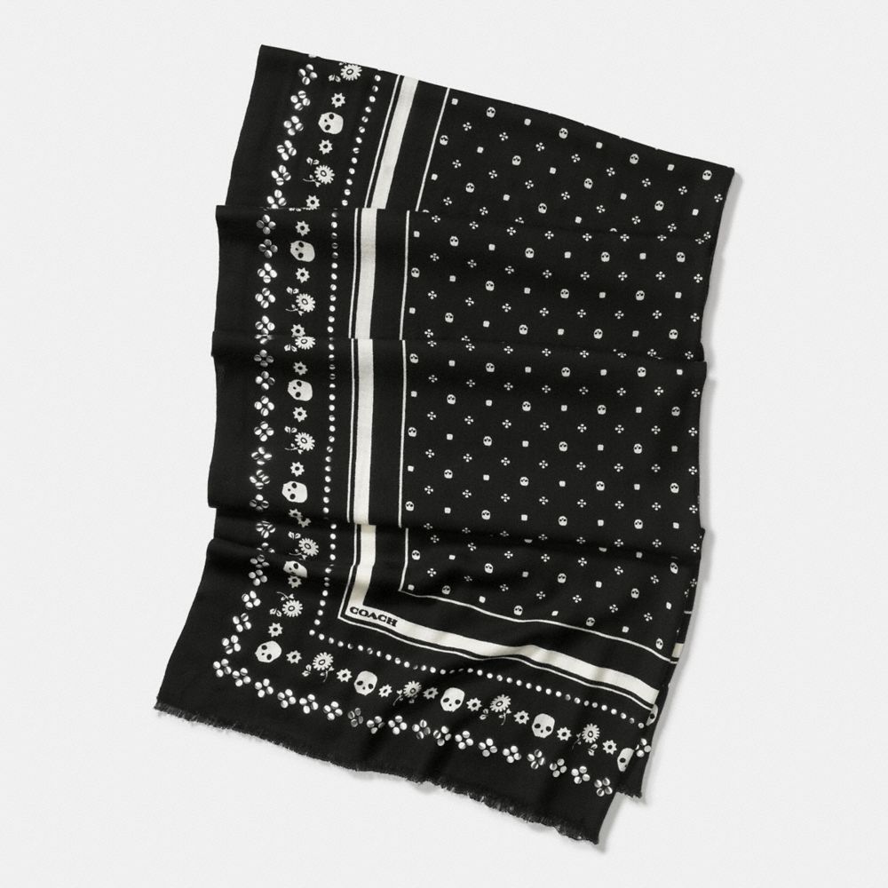 STUDDED SKULL BANDANA OVERSIZED OBLONG - COACH f56242 - BLACK