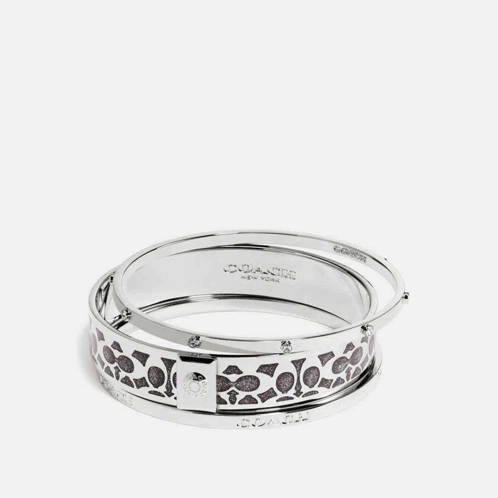 BOXED SIGNATURE BANGLE SET - COACH f56439 - SILVER/BLACK