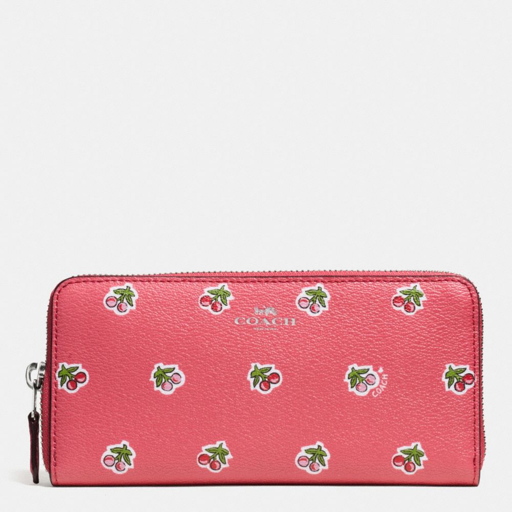 SLIM ACCORDION ZIP WALLET IN CHERRY PRINT CANVAS - COACH f56487 - SILVER/PINK MULTI