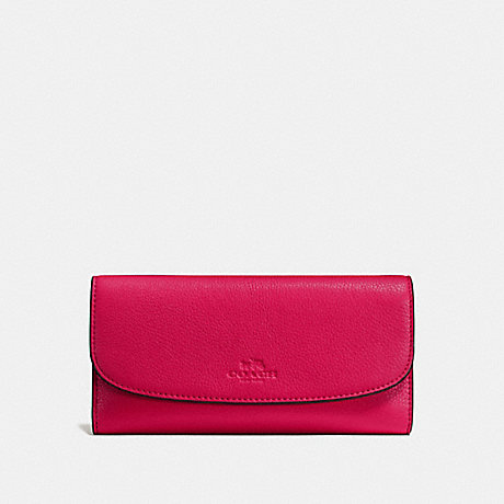 COACH CHECKBOOK WALLET IN PEBBLE LEATHER - IMITATION GOLD/BRIGHT PINK - f56488