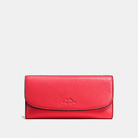 COACH CHECKBOOK WALLET IN PEBBLE LEATHER - SILVER/BRIGHT RED - f56488