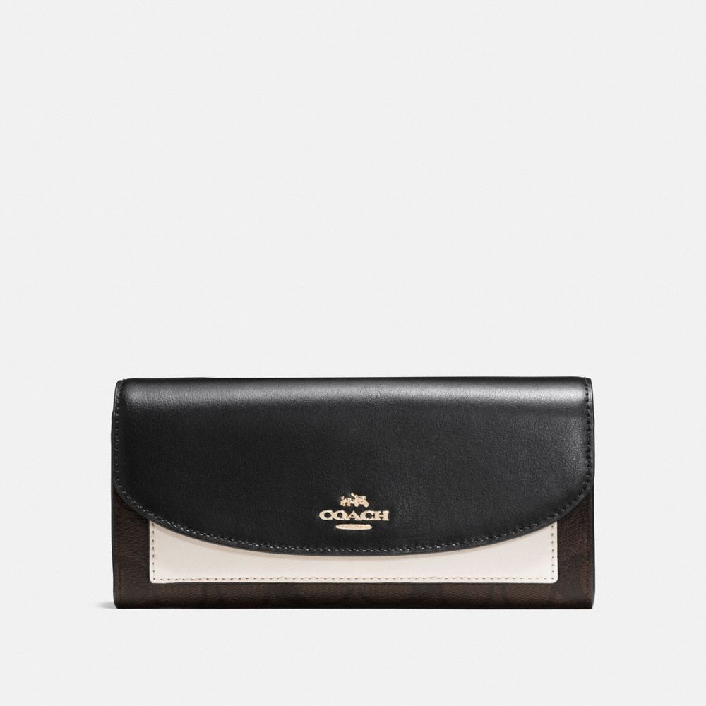 SLIM ENVELOPE WALLET IN COLORBLOCK SIGNATURE - COACH f56494 - IMITATION GOLD/BROWN NEUTRAL MULTI