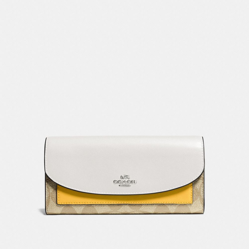 SLIM ENVELOPE WALLET IN COLORBLOCK SIGNATURE COATED CANVAS -  COACH f56494 - SILVER/LT KHAKI