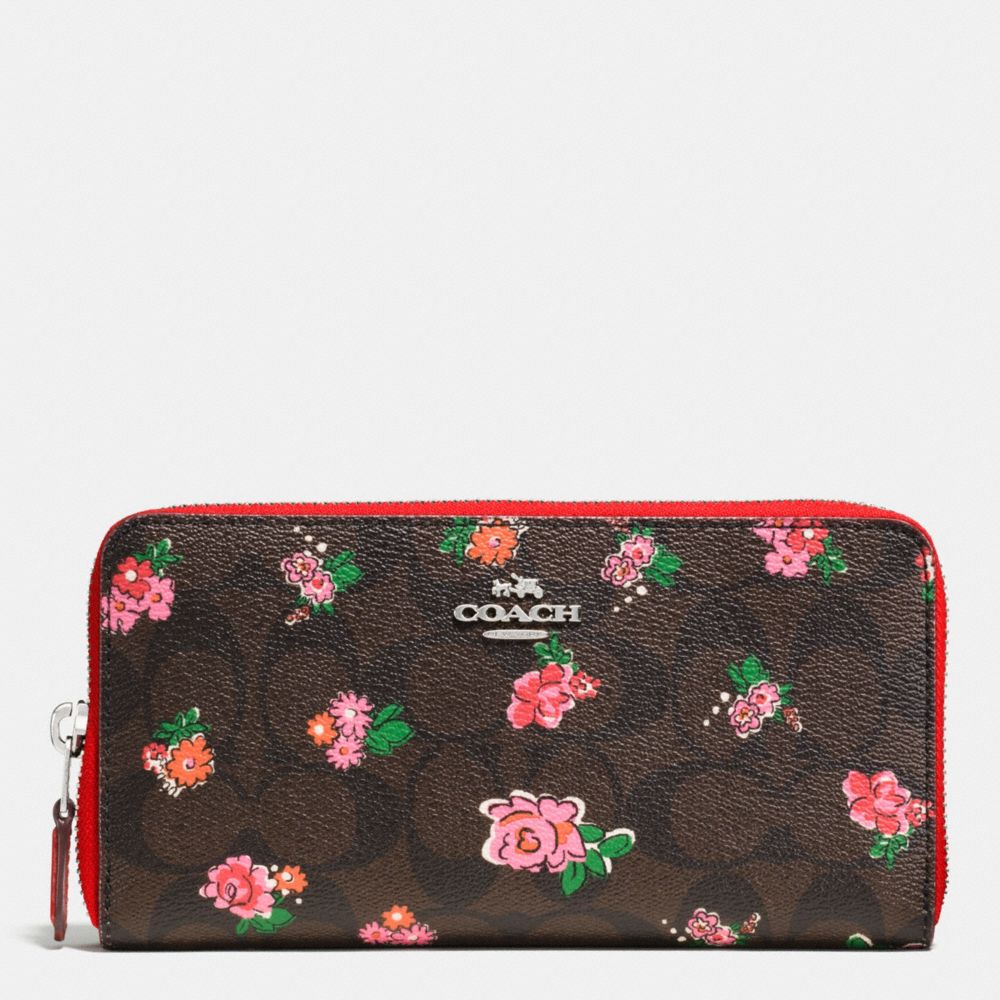 ACCORDION ZIP WALLET IN FLORAL LOGO PRINT COATED CANVAS - COACH f56496 - SILVER/BROWN RED MULTI