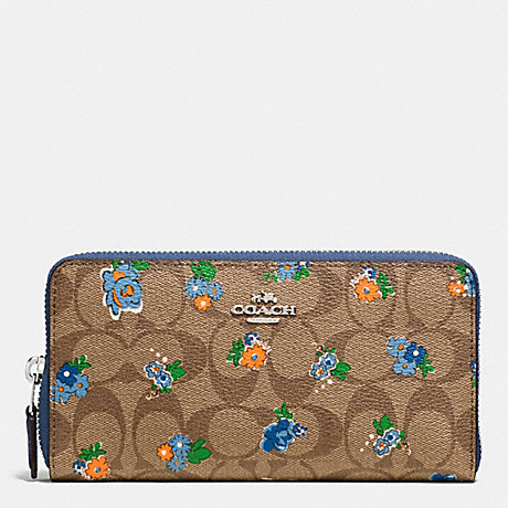 COACH ACCORDION ZIP WALLET IN FLORAL LOGO PRINT COATED CANVAS - SILVER/KHAKI BLUE MULTI - f56496
