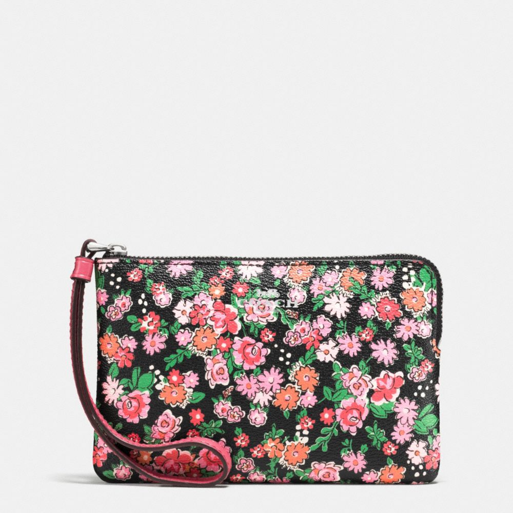 CORNER ZIP WRISTLET IN POSEY CLUSTER FLORAL PRINT COATED CANVAS -  COACH f56504 - SILVER/PINK MULTI