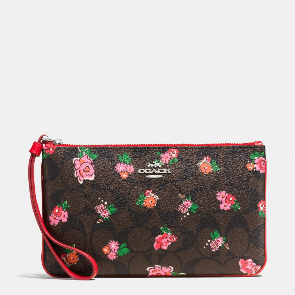 LARGE WRISTLET IN FLORAL LOGO PRINT COATED CANVAS - COACH f56505 - SILVER/BROWN RED MULTI