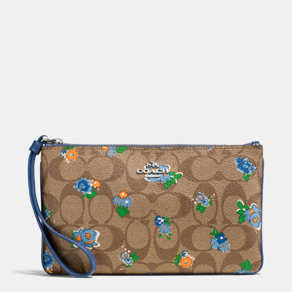 LARGE WRISTLET IN FLORAL LOGO PRINT COATED CANVAS - COACH f56505 - SILVER/KHAKI BLUE MULTI