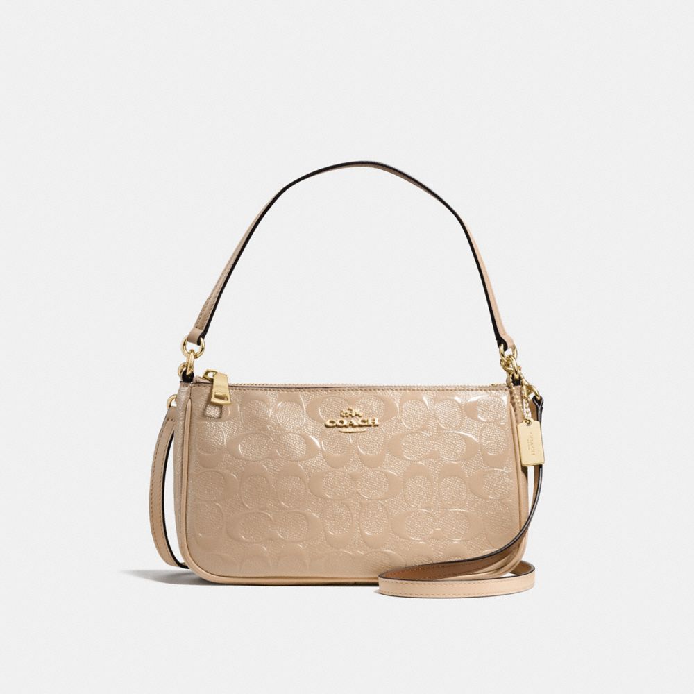 COACH TOP HANDLE POUCH IN SIGNATURE DEBOSSED PATENT LEATHER - IMITATION GOLD/PLATINUM - F56518