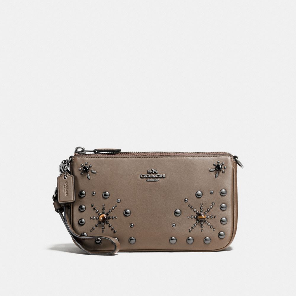 NOLITA WRISTLET 19 IN GLOVETANNED LEATHER WITH WESTERN RIVETS - COACH f56524 - DARK GUNMETAL/FATIGUE