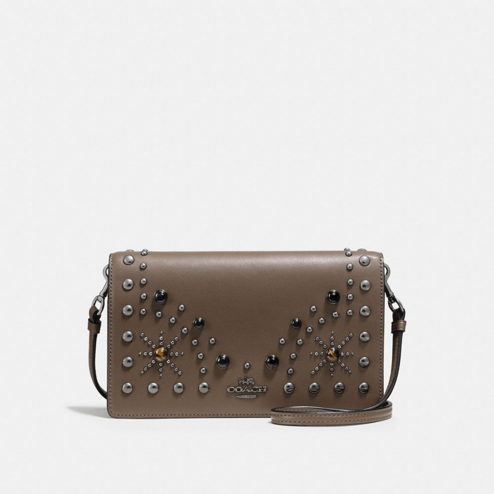 COACH FOLDOVER CROSSBODY CLUTCH IN GLOVETANNED LEATHER WITH WESTERN RIVETS - DARK GUNMETAL/FATIGUE - F56529