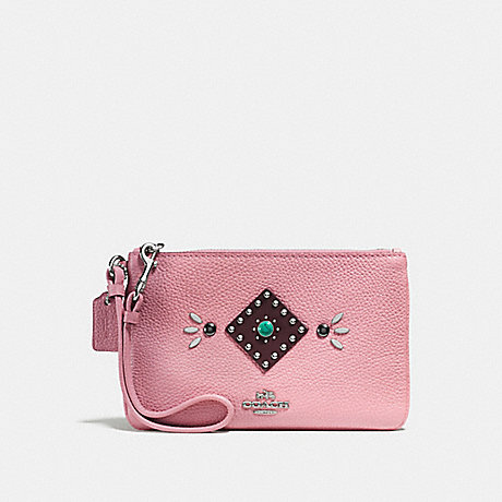 COACH SMALL WRISTLET IN POLISHED PEBBLE LEATHER WITH WESTERN RIVETS - SILVER/PINK - f56530