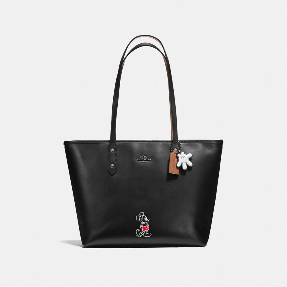 MICKEY CITY TOTE IN CALF LEATHER - COACH f56645 - DARK  GUNMETAL/BLACK