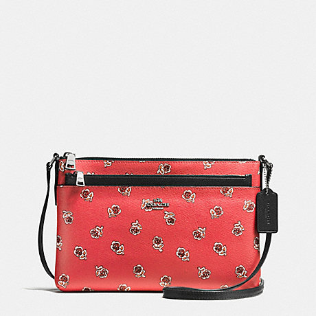COACH EAST/WEST CROSSBODY WITH POP UP POUCH IN SIENNA ROSE PRINT COATED CANVAS - SILVER/WATERMELON - f56680