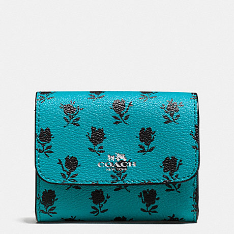 COACH ACCORDION CARD CASE IN BADLANDS FLORAL PRINT CANVAS - SILVER/TURQUOISE BLACK - f56723